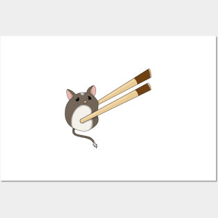 Cute brown gerbil mochi with chopsticks Posters and Art